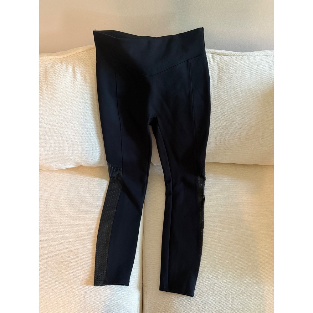 Spanx Black Perforated Faux Leather Panel‎ High Waist Leggings Womens Small S